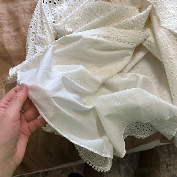 Zara embroidered perforated eyelet A-Line cotton Shirt Dress with long sleeves - Picture 7 of 12